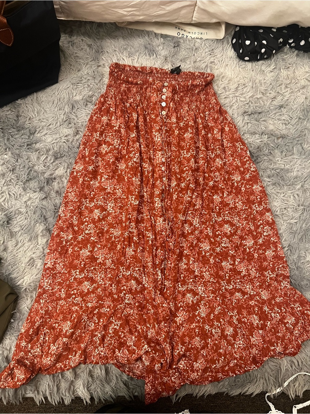 Cynthia Rowley Rust Floral Tiered Maxi Skirt